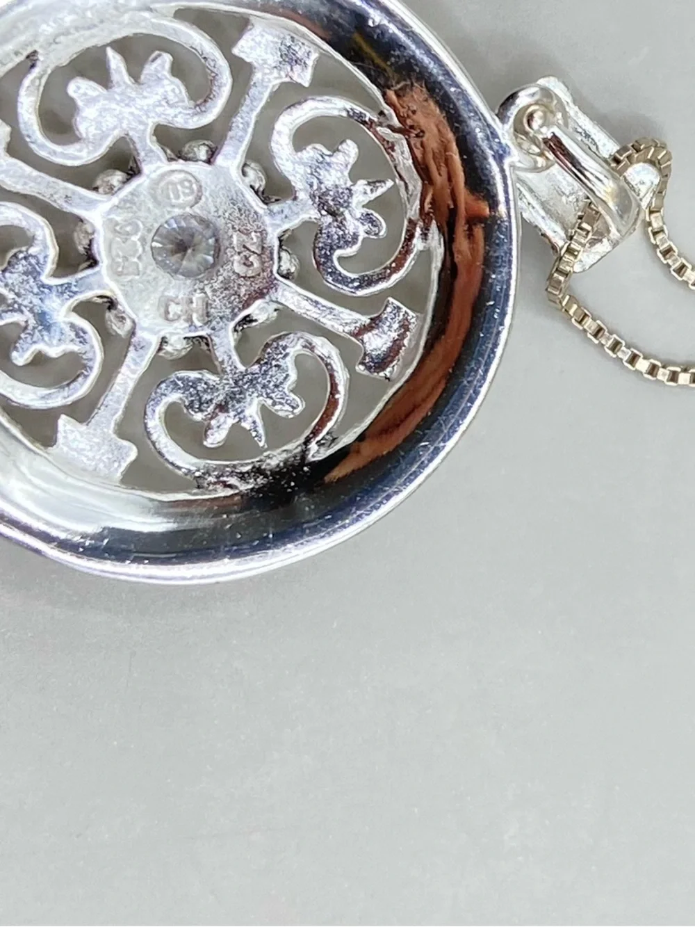 Sterling Silver Bali Shield Pendant with Cubic Zirconia and Marcasite